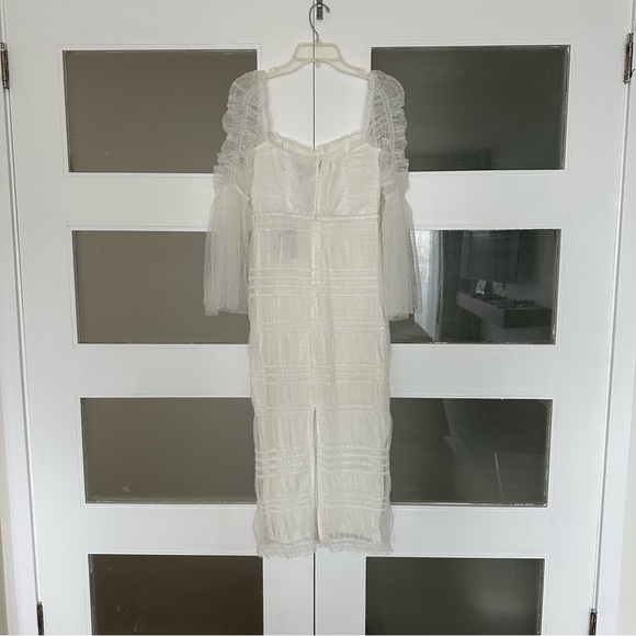 Self Portrait white Shirred Dot Mesh MIDI Dress - NWT - Picture 6 of 6